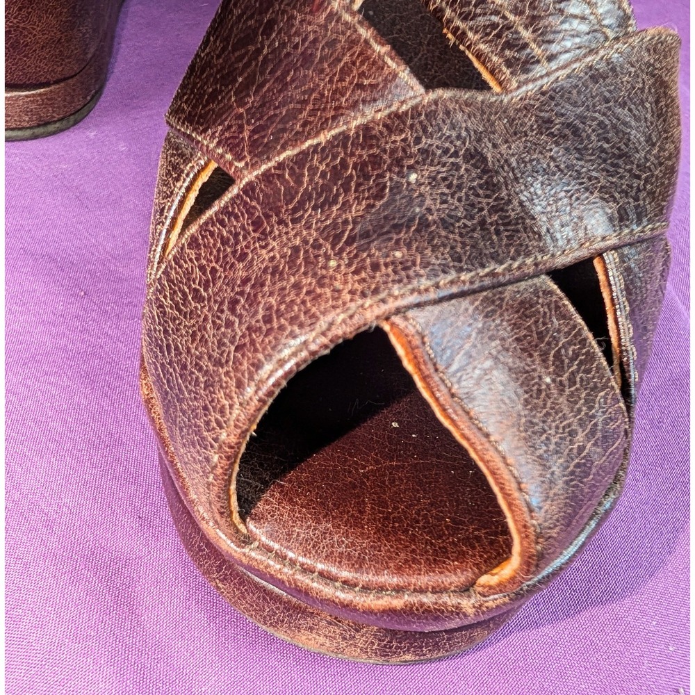 Re-mix Vintage Meadow Brown Croc Sz 9M Buckle Sandals Wedge Platform Leather - Picture 13 of 16